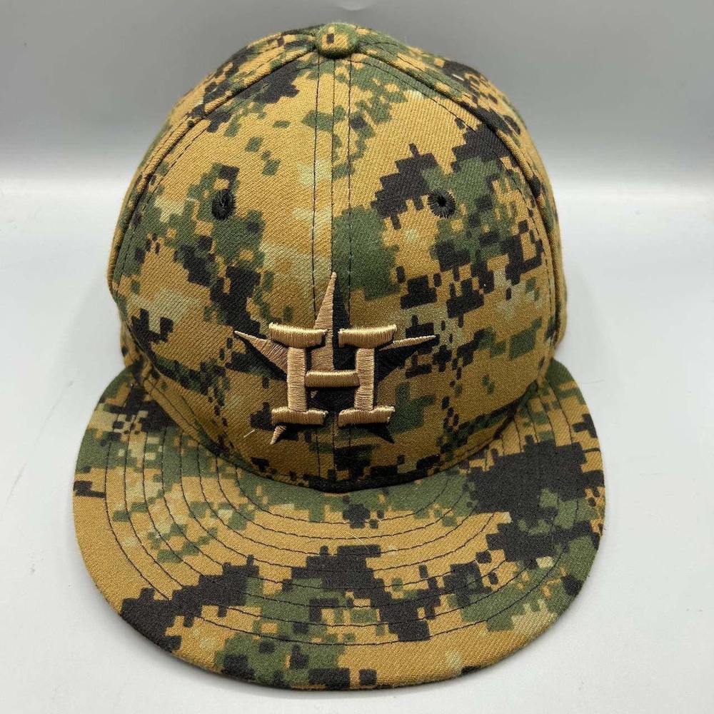 Houston Astros MLB Hat Men 7 3/8 Brown Green Camo 59Fifty New Era Fitted Cap